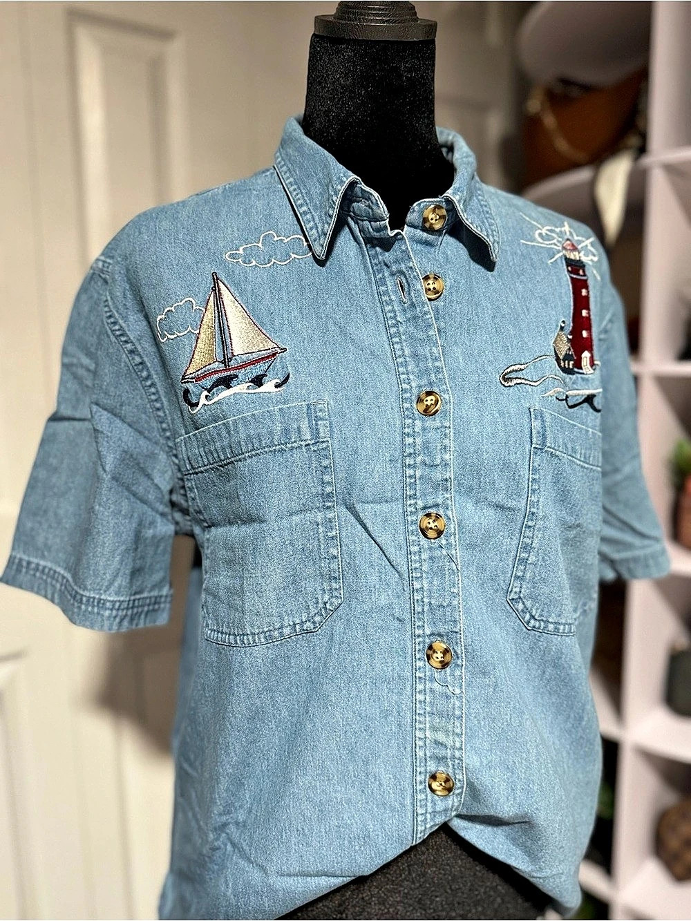 C.J. Banks Embroidered Denim Button Down Size 14W Like New